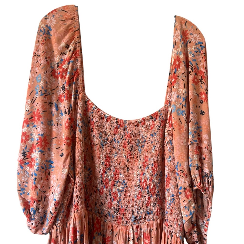 Jessica Simpson Simona Midi Dress Smocked Bodice Pockets Peach Blue Floral 3X - Picture 12 of 12